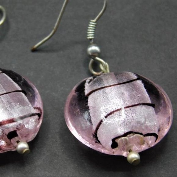 "Murano" Pink Swirl Coin Earrings - Picture 3 of 5